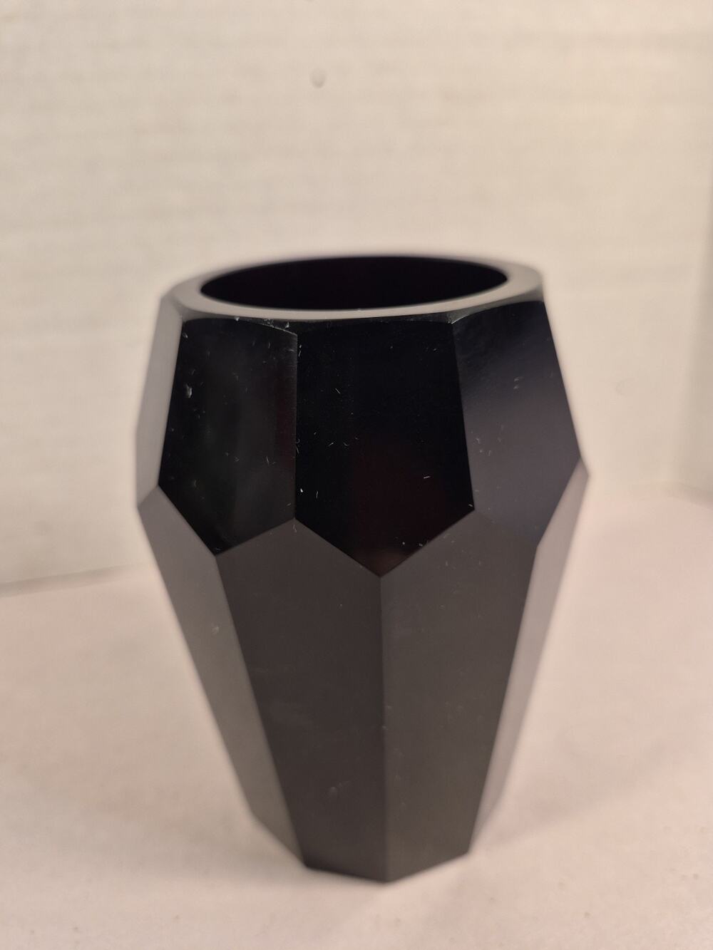Josef Hoffmann Moser Art Deco Black Amethyst Gem Cut Glass Vase 4" 1920